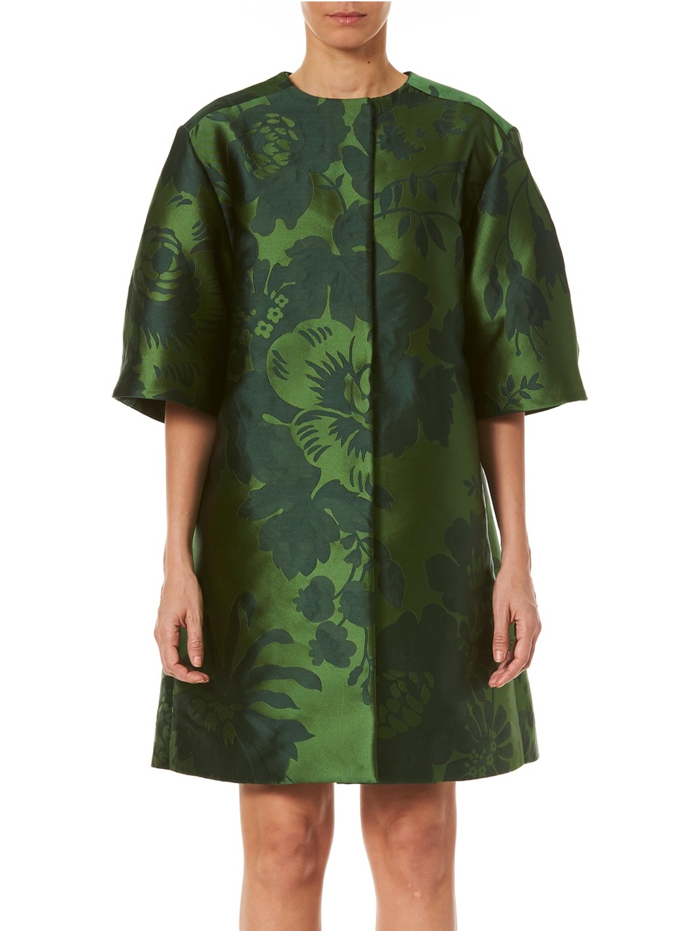 Carolina Herrera green floral jacquard wide sleeve coat